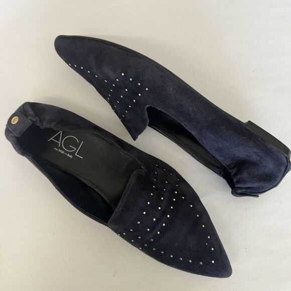 AGL Attilio Giusti Leombruni Navy Blue Suede Moc Loafers Women EU 41 US 10 Stud - Picture 5 of 13
